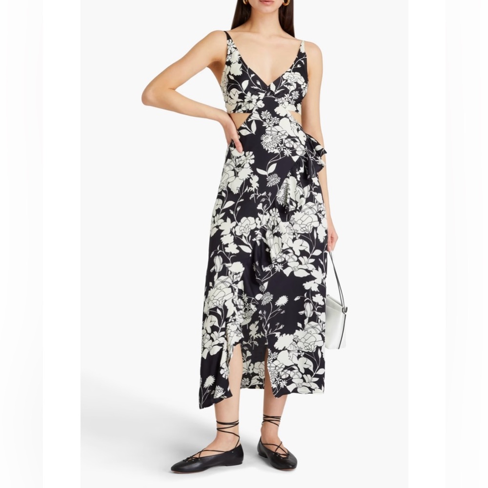 Maje NWT Cutout Floral Ruffle Satin Midi Dress